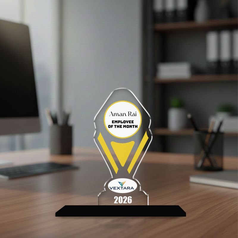 Employee of the Month Trophy Personalized Acrylic Award Trophy Custom with Name Achievement Award for Employee, Corporate Recognition Thankyou Gift for Employee